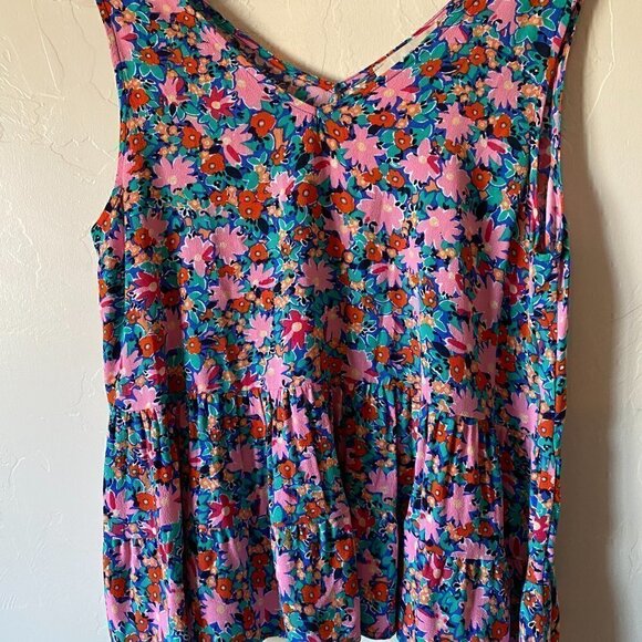 LOFT Daisy Double V Peplum Shell Serene Sapphire Size Medium - Picture 3 of 7